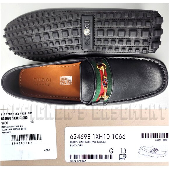 GUCCI mens 13 black AYRTON leather Horsebit DOUBLE G WEB Driver Moccasin shoes - Picture 4 of 12